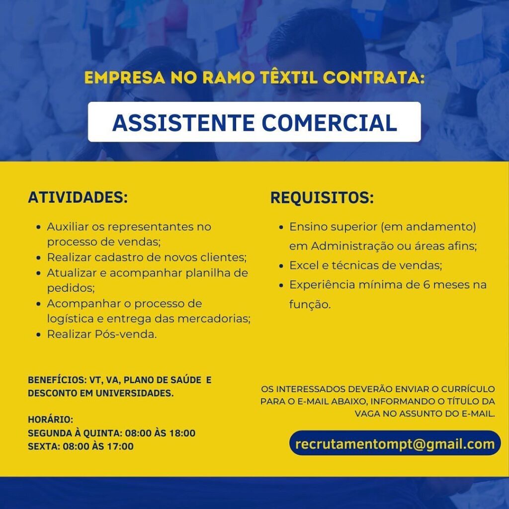 Vaga Para Assistente Comercial Vagas De Emprego 