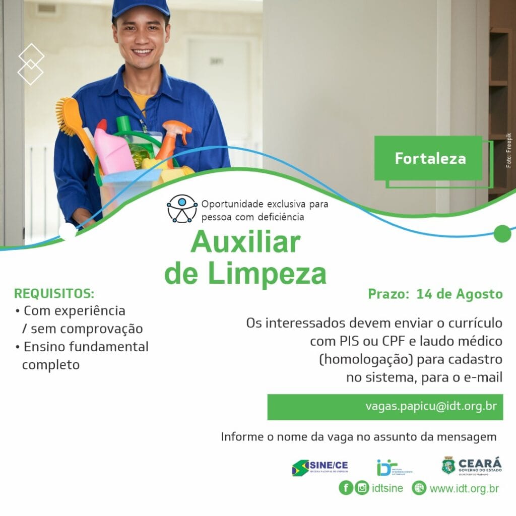 IMG-20230810-WA0008-1024x1024 SINE IDT Seleciona Auxiliar de limpeza até 14/08/23 Auxiliar de limpeza  