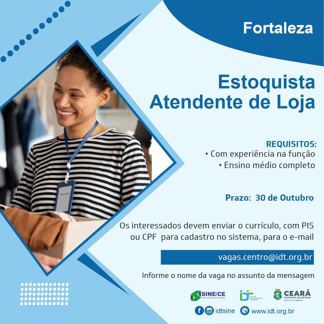 384500613_720507720115967_6097163602328952576_n Sine IDT Seleciona Estoquista/Atendente de Loja Atendente Serviços Gerais  