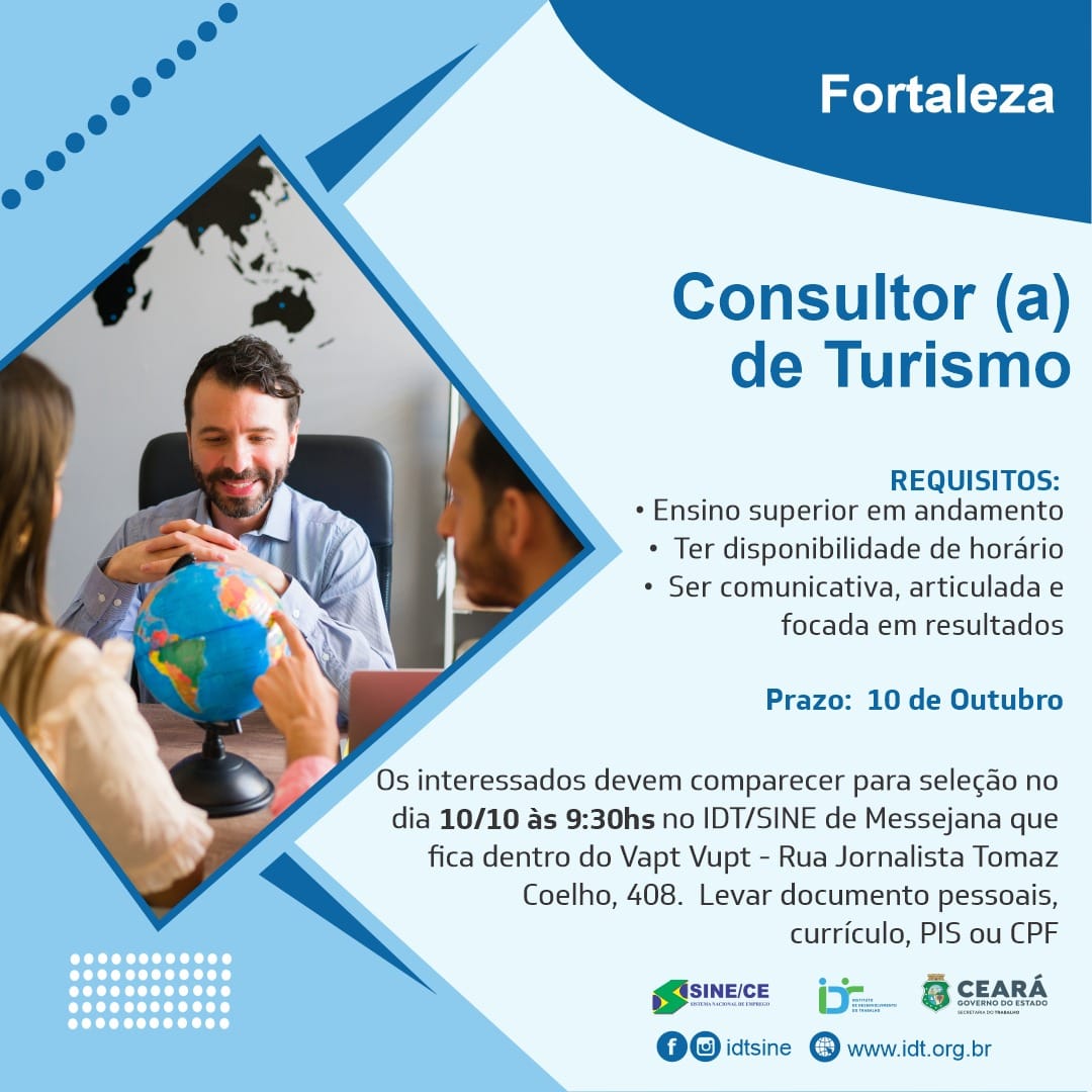 385031326_721596046673801_1891035890216523229_n Vaga para Consultor(a) de Turismo até 10/10/23 Consultor Ensino Médio Fortaleza Turismo  