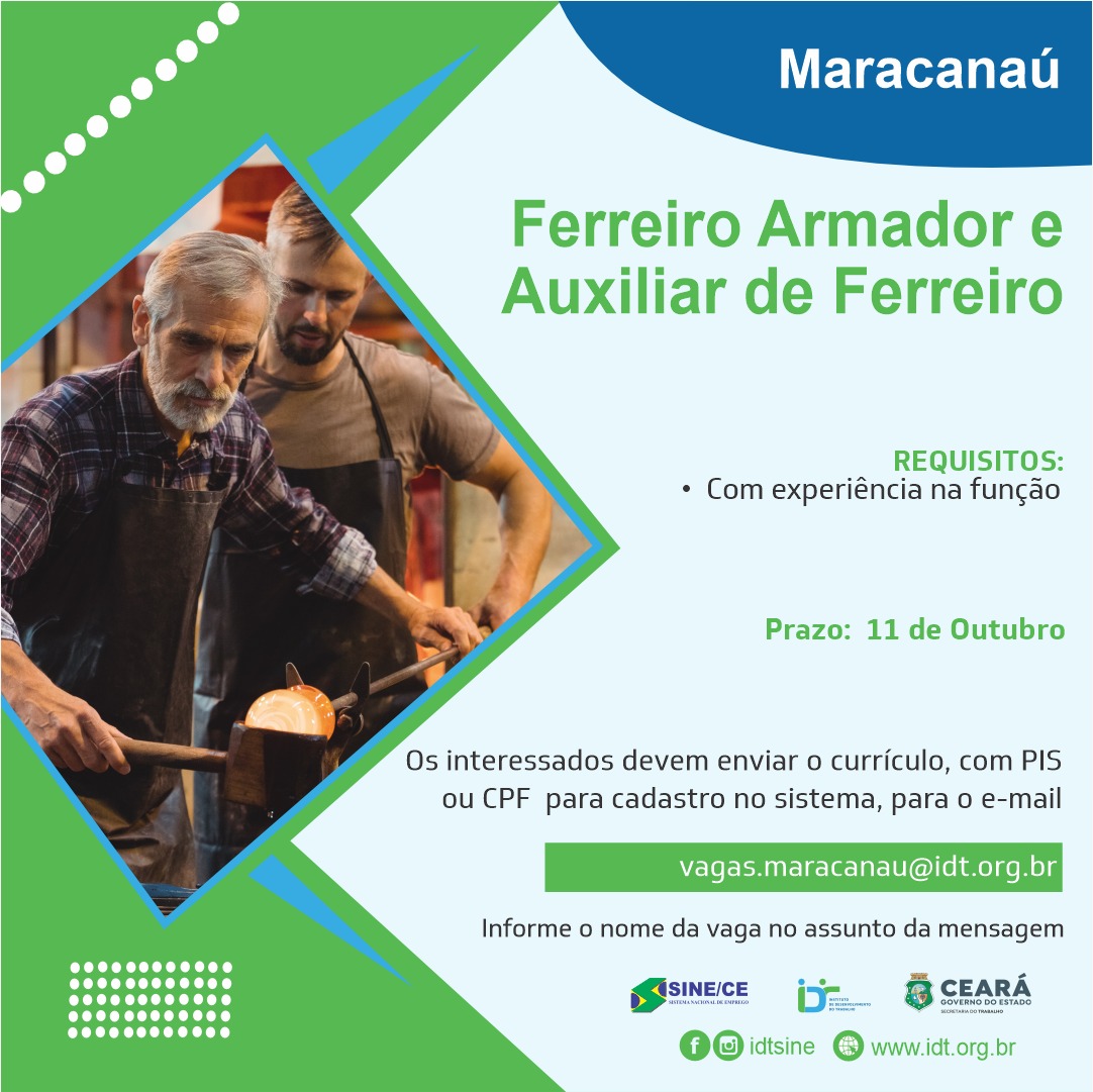 386164617_721093770057362_8090288528257125915_n Vagas para Ferreiro e Auxiliar até 11/10/23