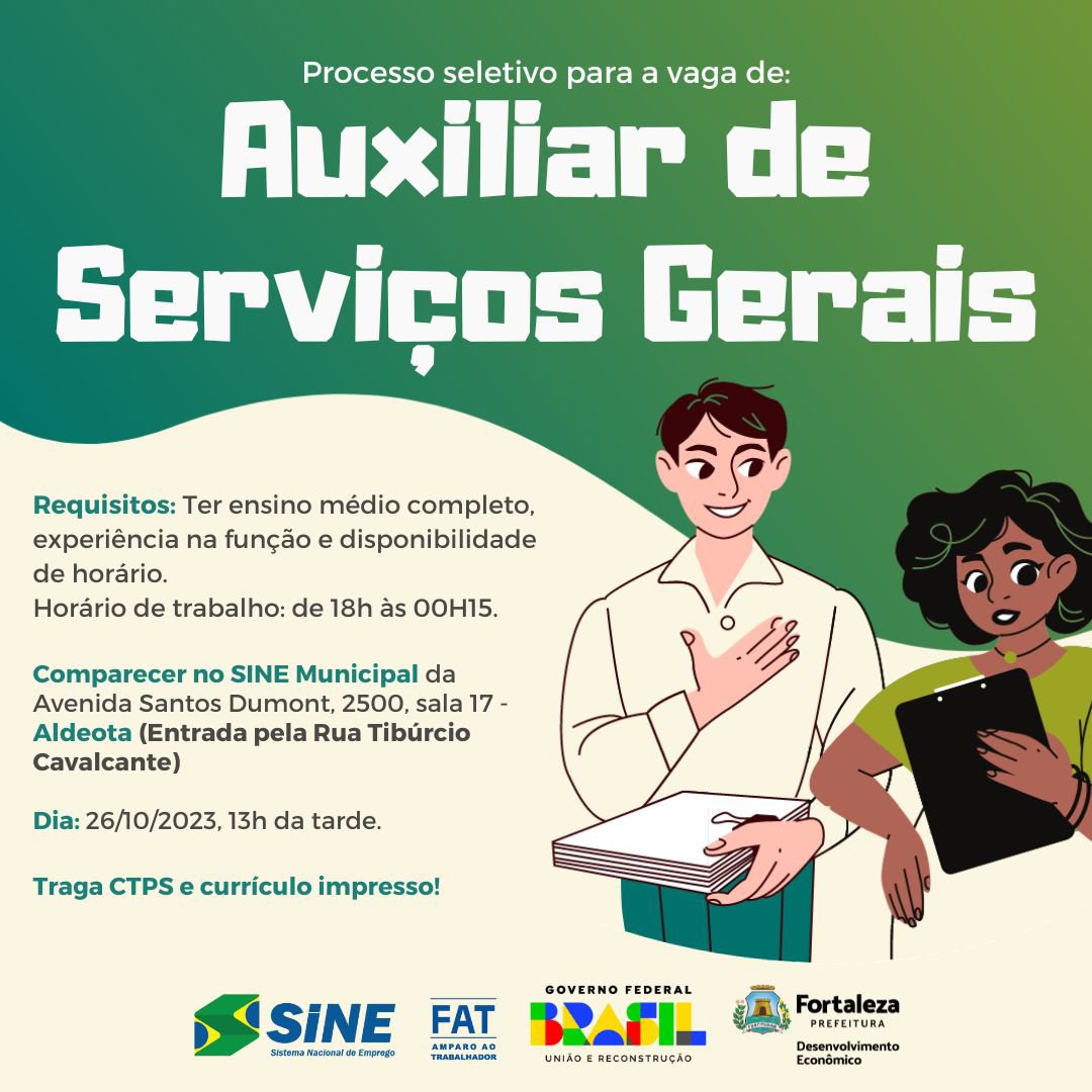 img-20231025-wa05533194466913416362771 Sine IDT Seleciona Auxiliar de Serviços Gerais até 26/10/23