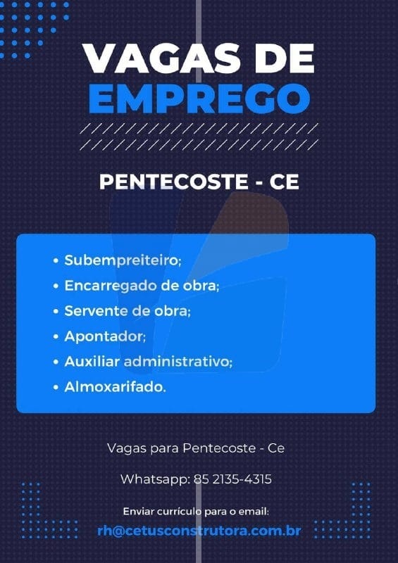 IMG-20231121-WA0255 Construtora Seleciona para Diversas Oportunidades em Pentecoste/CE Apontador Pentecoste Servente  