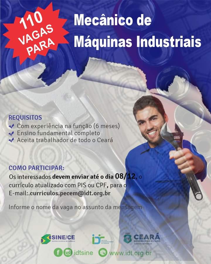 fb_img_17019032823308748882879407955790 Sine IDT Abre 110 Vagas para Mecânicos de Máquinas Indústrias até 08/12/23 (Pécem)