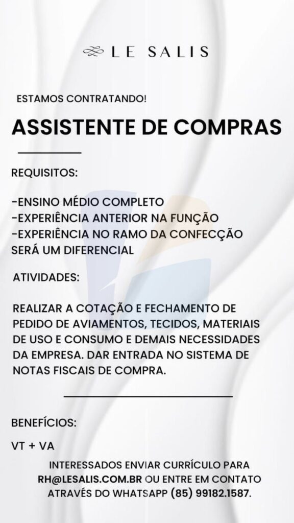 4931490821342080060_1215992931416586987796-576x1024 Le Salis Recruta Assistente de Compras