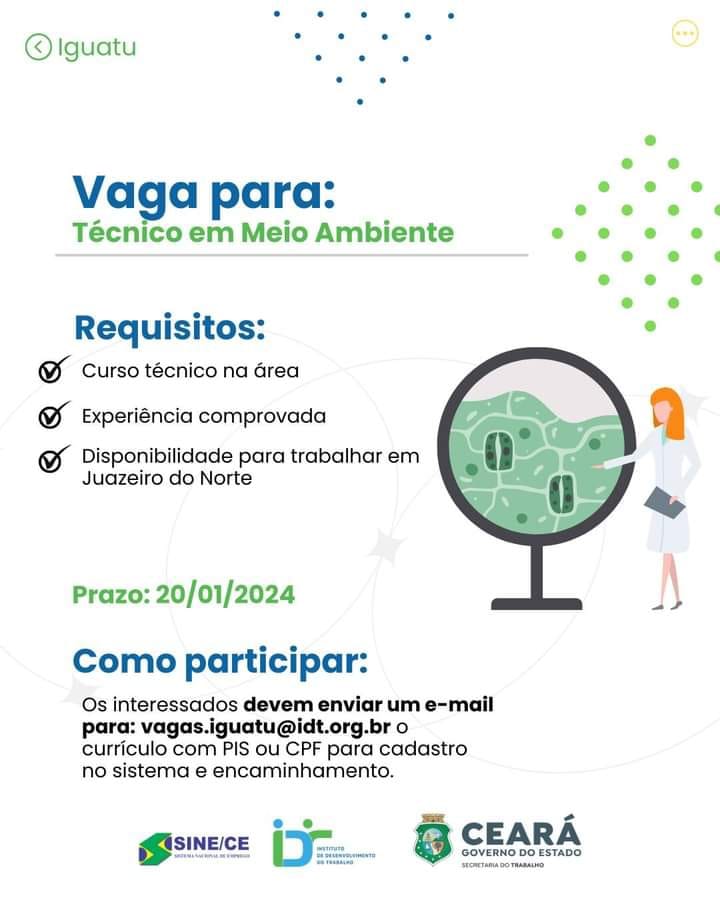 fb_img_17055356811366342345659295837490 Técnico em Meio Ambiente até 20/01/24 (Iguatu) Iguatu Técnico em Meio Ambiente  