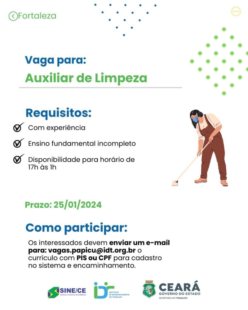 img-20240123-wa01668001856341651107682-819x1024 Sine IDT Seleciona Auxiliar de Limpeza até 25/01/24 Auxiliar de limpeza  