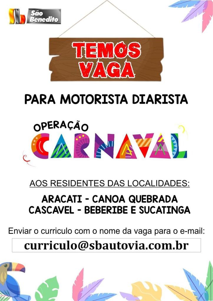 img-20240127-wa00386351776213009361723 São Benedito Recruta Motoristas para Carnaval (Aracati, Canoa Quebrada,  Sucatinga e Cascavel)