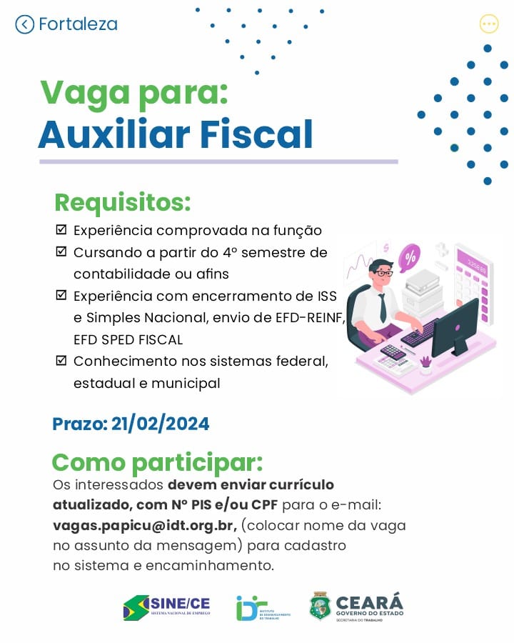 IMG-20240215-WA0244 SINE IDT Seleciona Auxiliar Fiscal até 21/02/24 Auxiliar Fiscal  