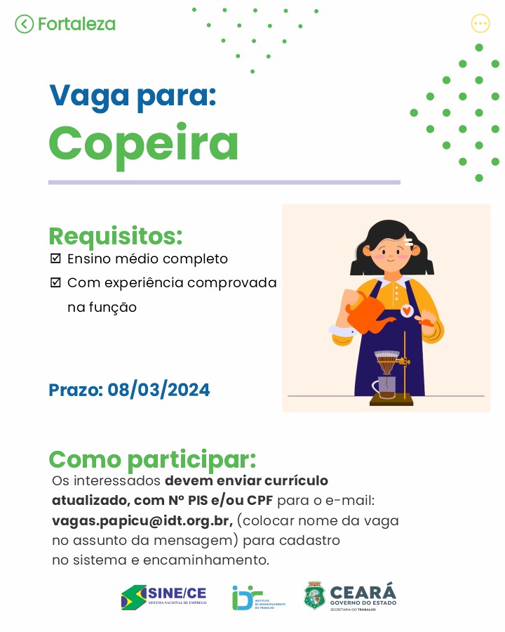 IMG-20240222-WA0308 Sine IDT Recruta Copeira até 08/03/24 (Fortaleza)