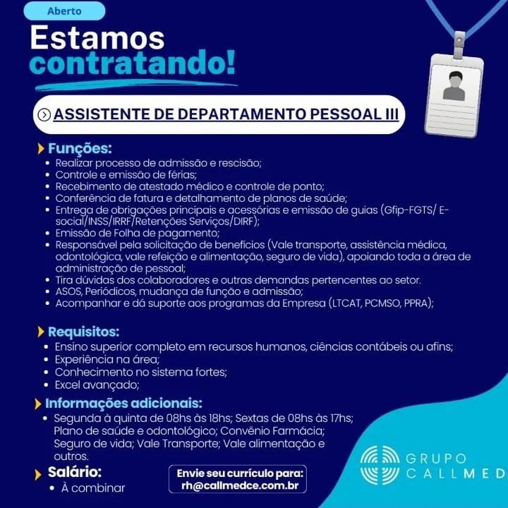 img-20240202-wa03277838864401616218952 Grupo Callmed Recruta Assistente de Departamento Pessoal