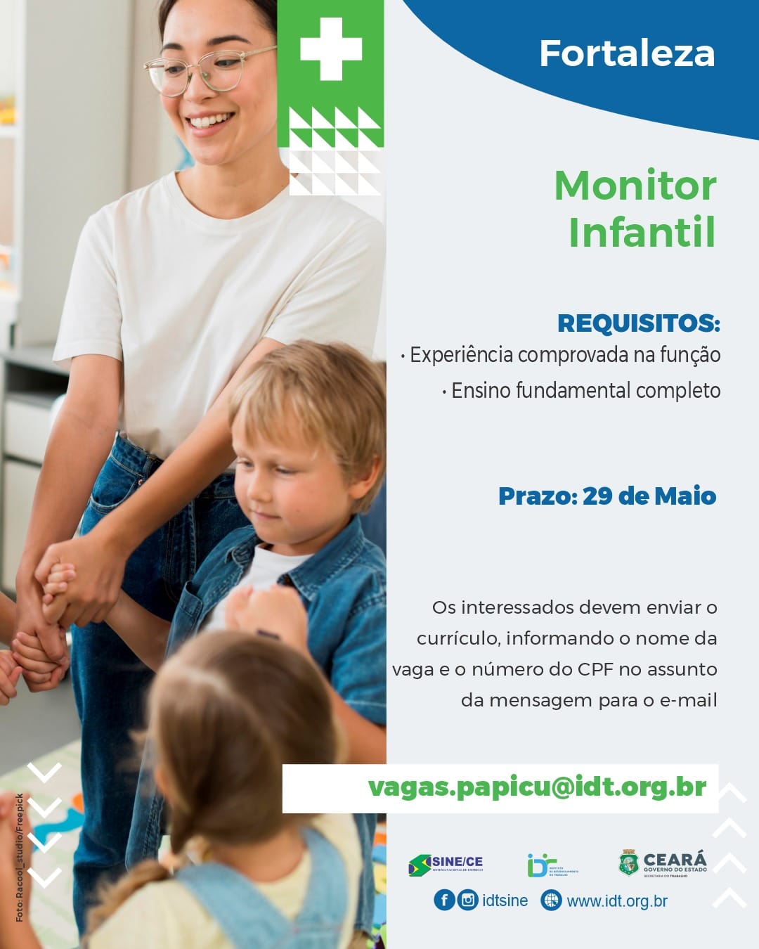 Vaga para Monitor Infantil até 29/05/24 Vagas de Emprego Ceará