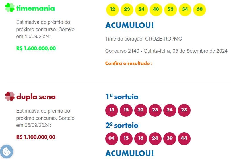 5 Confira os últimos resultados das Loterias Caixa 05/09/24 Resultado Loterias Caixa  