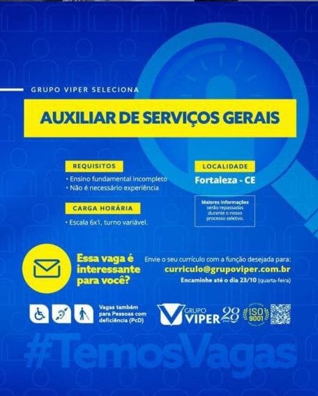 image_editor_output_image1929706380-17287397185766612297343287951934 Grupo Viper Recruta Auxiliar de Serviços Gerais -Fortaleza Auxiliar de Serviços Gerais  