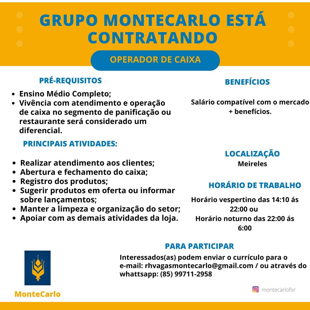 IMG-20250102-WA0253 Grupo Montecarlo Recruta Operador de Caixa Operador de Caixa  