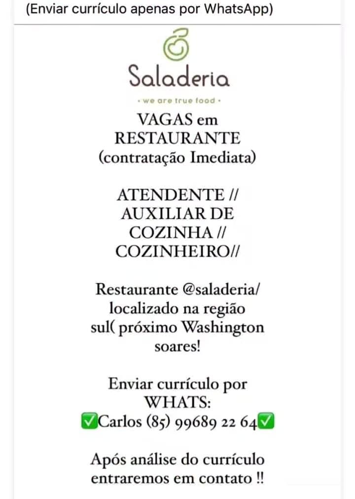 IMG-20250210-WA0041 Saladeria Restaurante abre diversas Oportunidades em Fortaleza Diversas Oportunidades Ensino Médio Fortaleza Restaurante