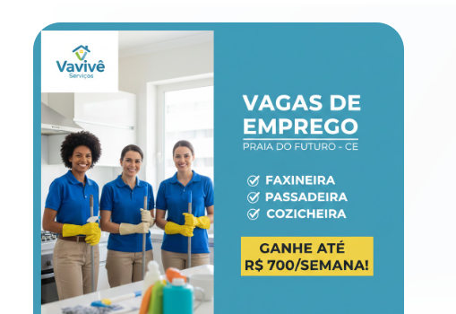 Vagas de Emprego para Diarista e Faxineira na Praia do Futuro – Fortaleza – CE Vagas de Emprego para Diarista e Faxineira na Praia do Futuro – Fortaleza – CE