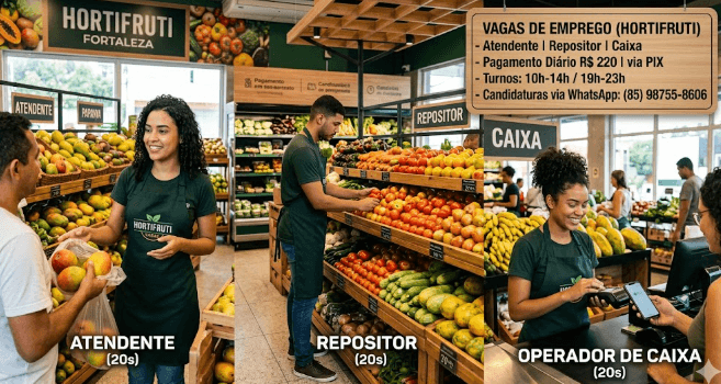 Vagas de Emprego em Fortaleza: Hortifruti Seleciona Freelancers com Pagamento Diário