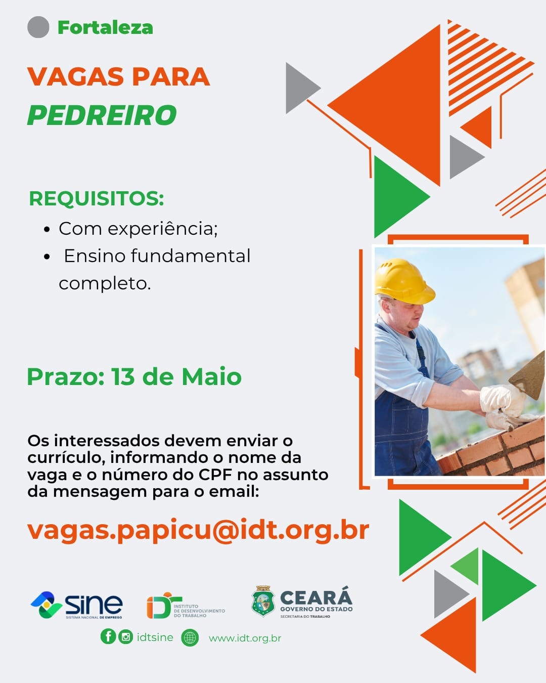 IMG-20260508-WA0417 Vaga para Pedreiro - Fortaleza até 13/05/2026 Pedreiro  