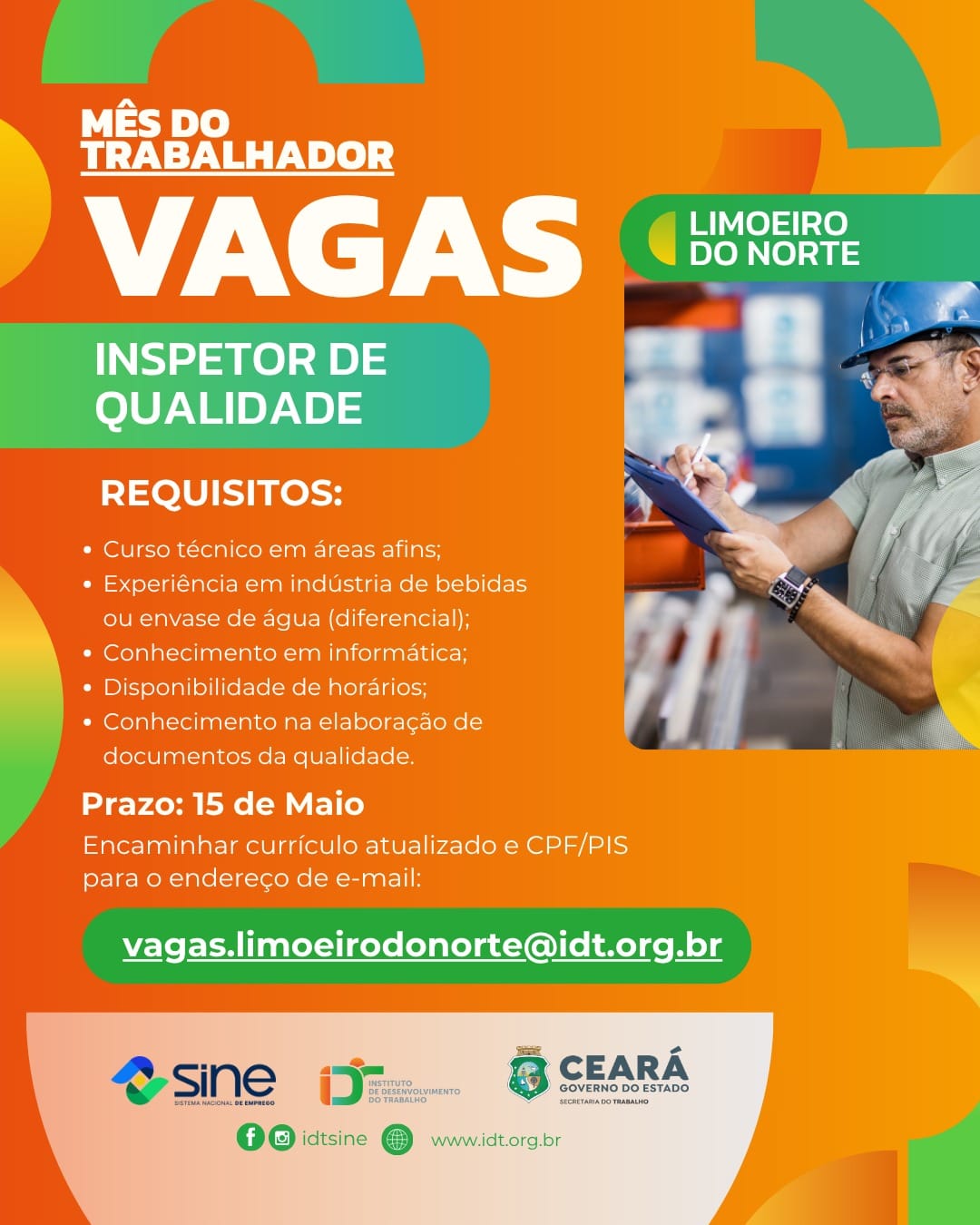 IMG-20260508-WA0420 Vaga para Inspetor de Qualidade até 15/05/26 Limoeiro do Norte Ensino Técnico Inspetor Limoeiro do Norte  