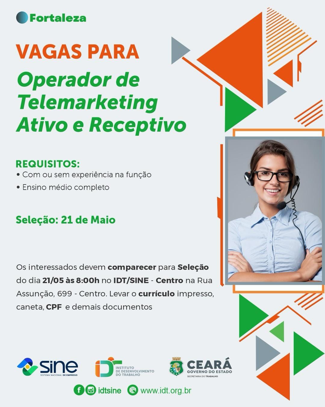 IMG_20260516_114043_143 Vagas para Operadores de Telemarketing Receptivo, Seleção 20 e 21/05/26 as 08hs - Fortaleza/CE Ensino Médio Fortaleza Telemarketing  