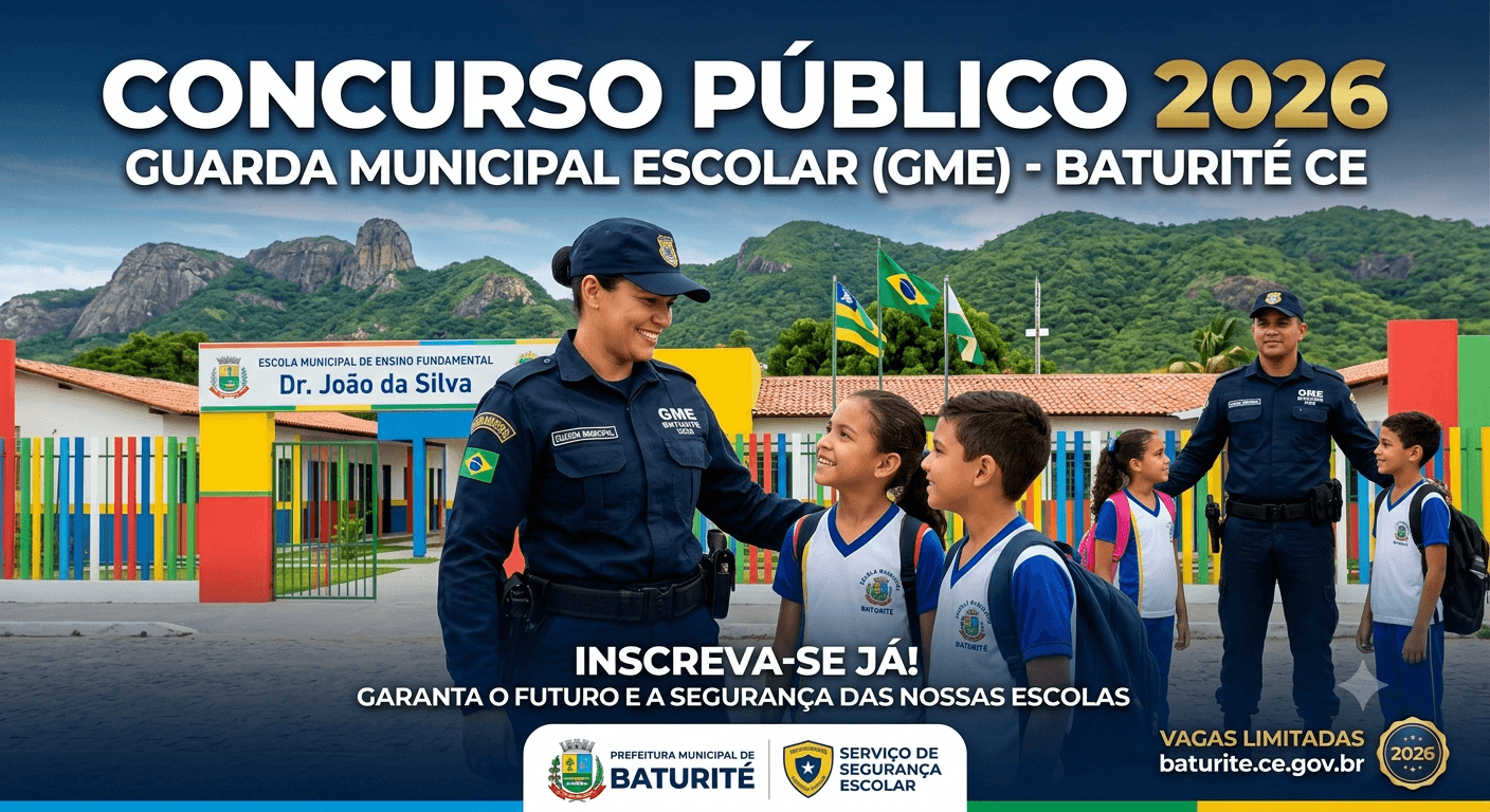 Concurso Guarda Municipal Escolar Baturité CE 2026: Vagas, Inscrição e Salário Concurso Guarda Municipal Escolar Baturité CE 2026: Vagas, Inscrição e Salário