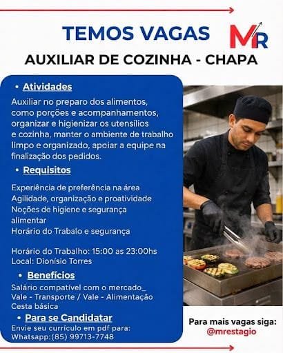 img-20260909-wa03798044232087703994946 MR Vagas Seleciona Auxiliar de Cozinha - Fortaleza CE Auxiliar de Cozinha