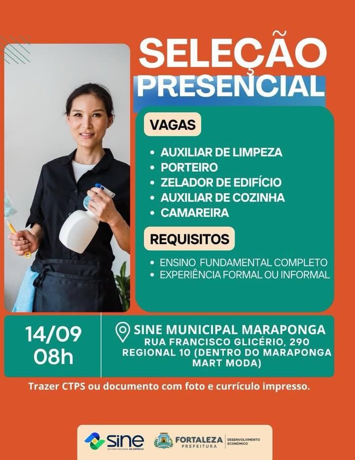 img_20260913_195902_4688310534638785047825 Mutirão de Vagas, Amanhã Segunda, 14/09/2026 no Sine Municipal de Fortaleza as 08hs Diversas Oportunidades