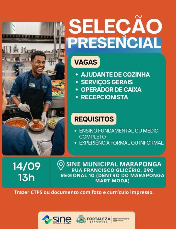 img_20260913_195905_7155331028896159060097 Mutirão de Vagas, Amanhã Segunda, 14/09/2026 no Sine Municipal de Fortaleza as 08hs Diversas Oportunidades